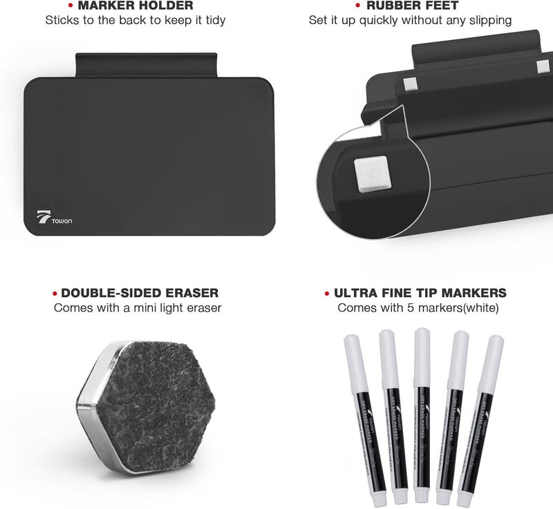 TOWON Small Glass Dry Erase Board, Desk White Board with Standing, Mini Whiteboard Easel Pad Set, Stenography Artifact for Office, Home and School Supplies, 8x6 Inches, Black - Image 4
